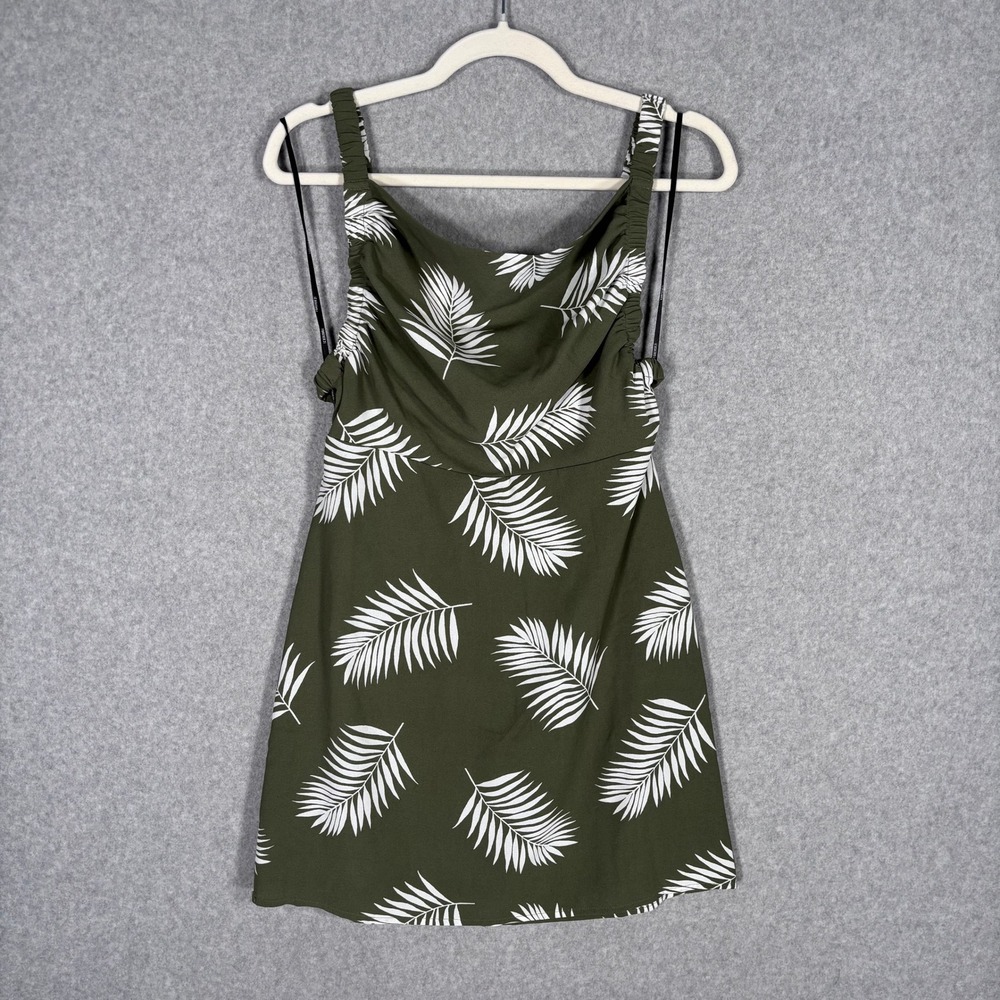 Forever 21 Backless Mini Dress Medium Olive Green Palm Leaf Resort Vacation